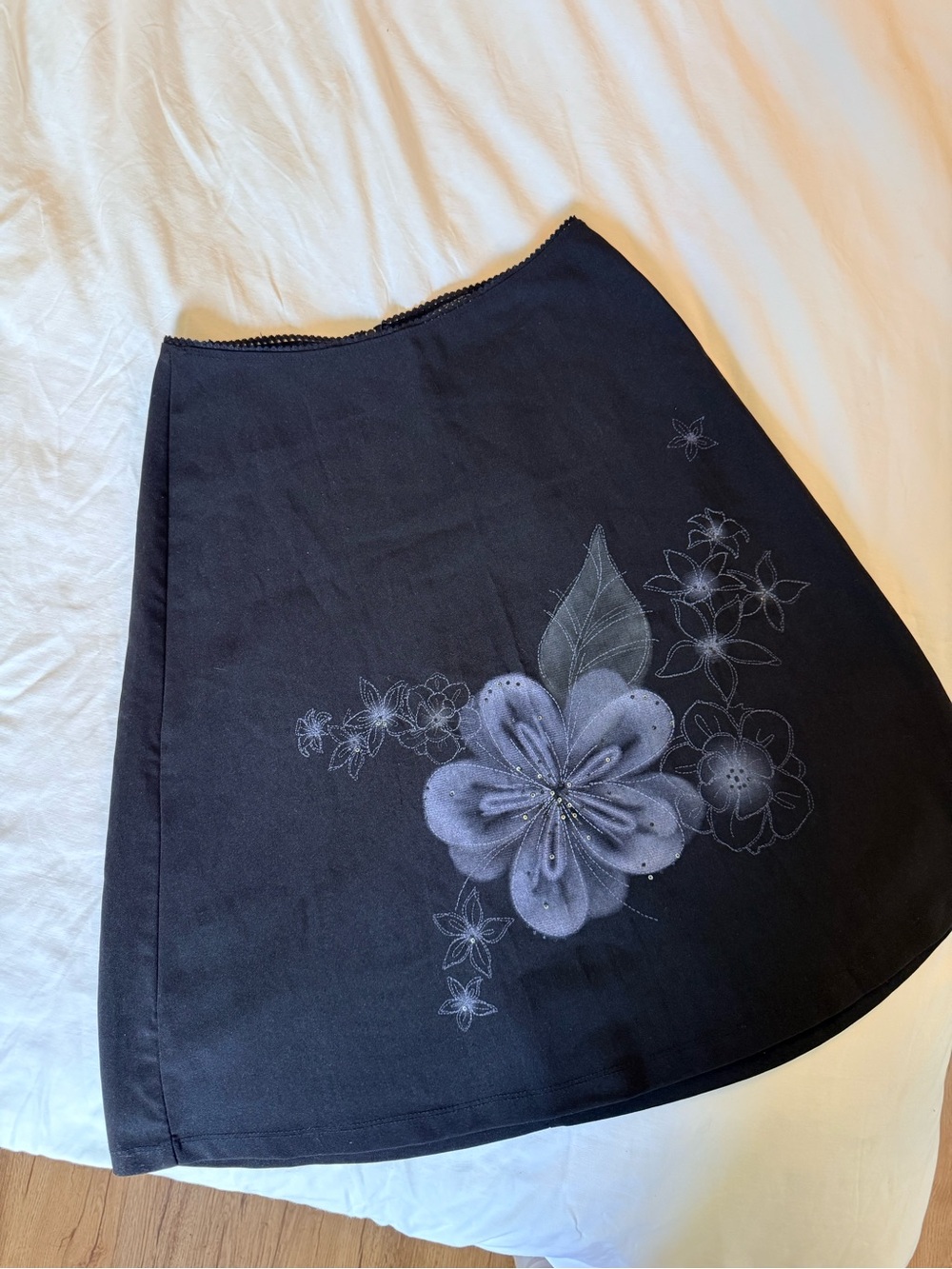 Vintage Y2K Rave Stretch Floral Embroidered A-Line Skirt